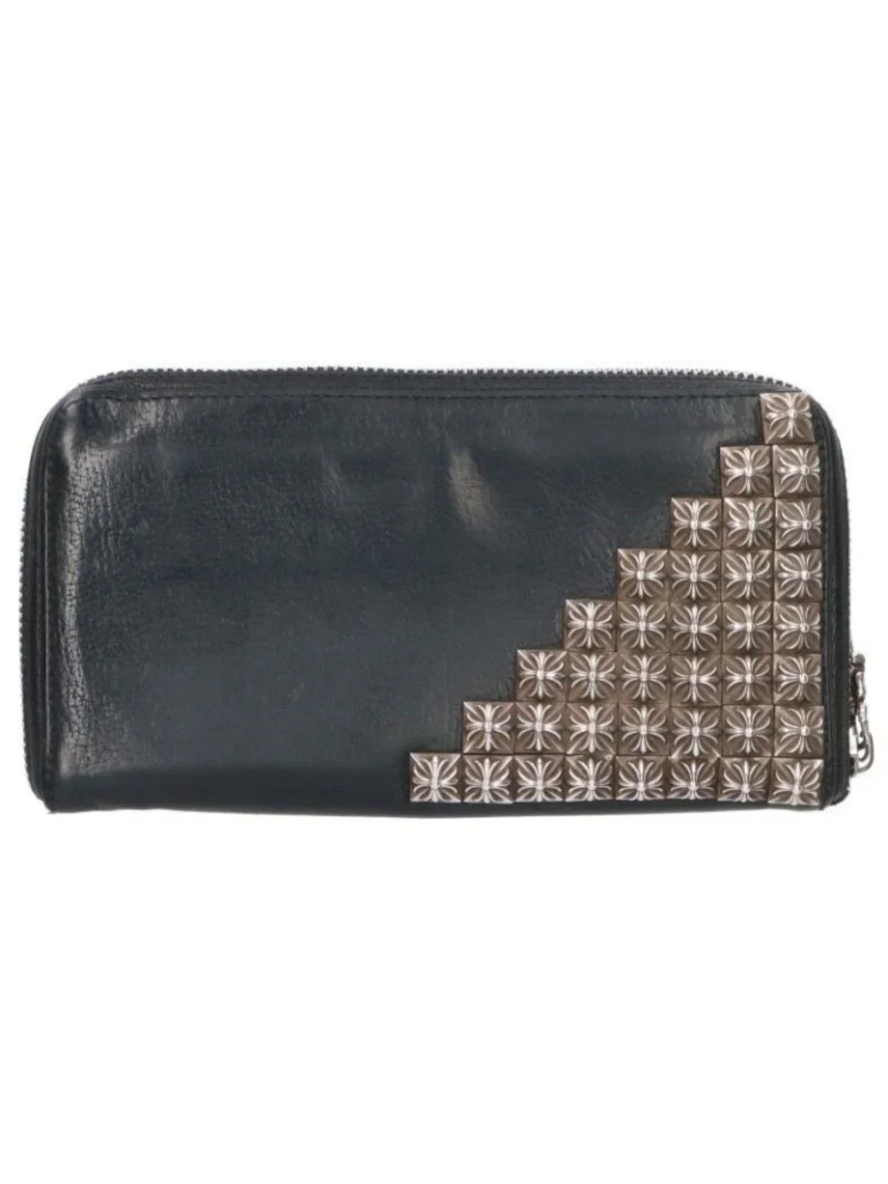 Chrome Hearts Rec Zip Zero Pyramid Stud Corner Round Zip Leather Wallet
